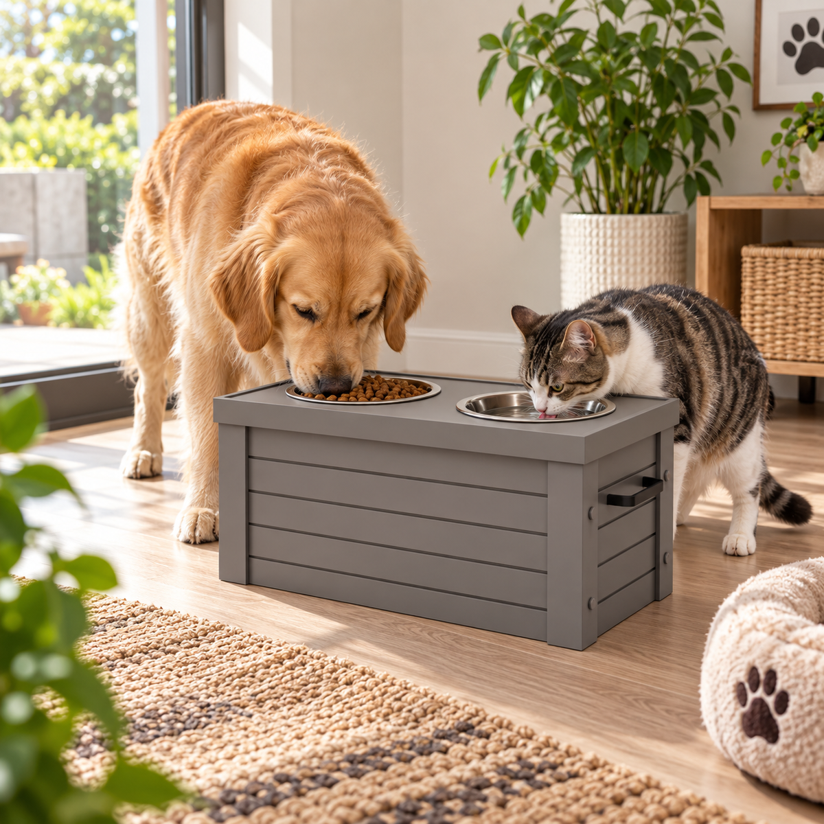 Elevated Dog Feeder with Storage