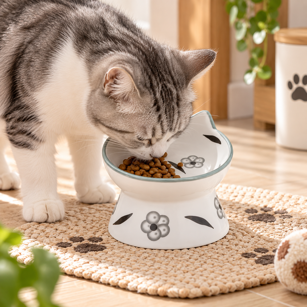Floral Elevated Ceramic Cat Bowl