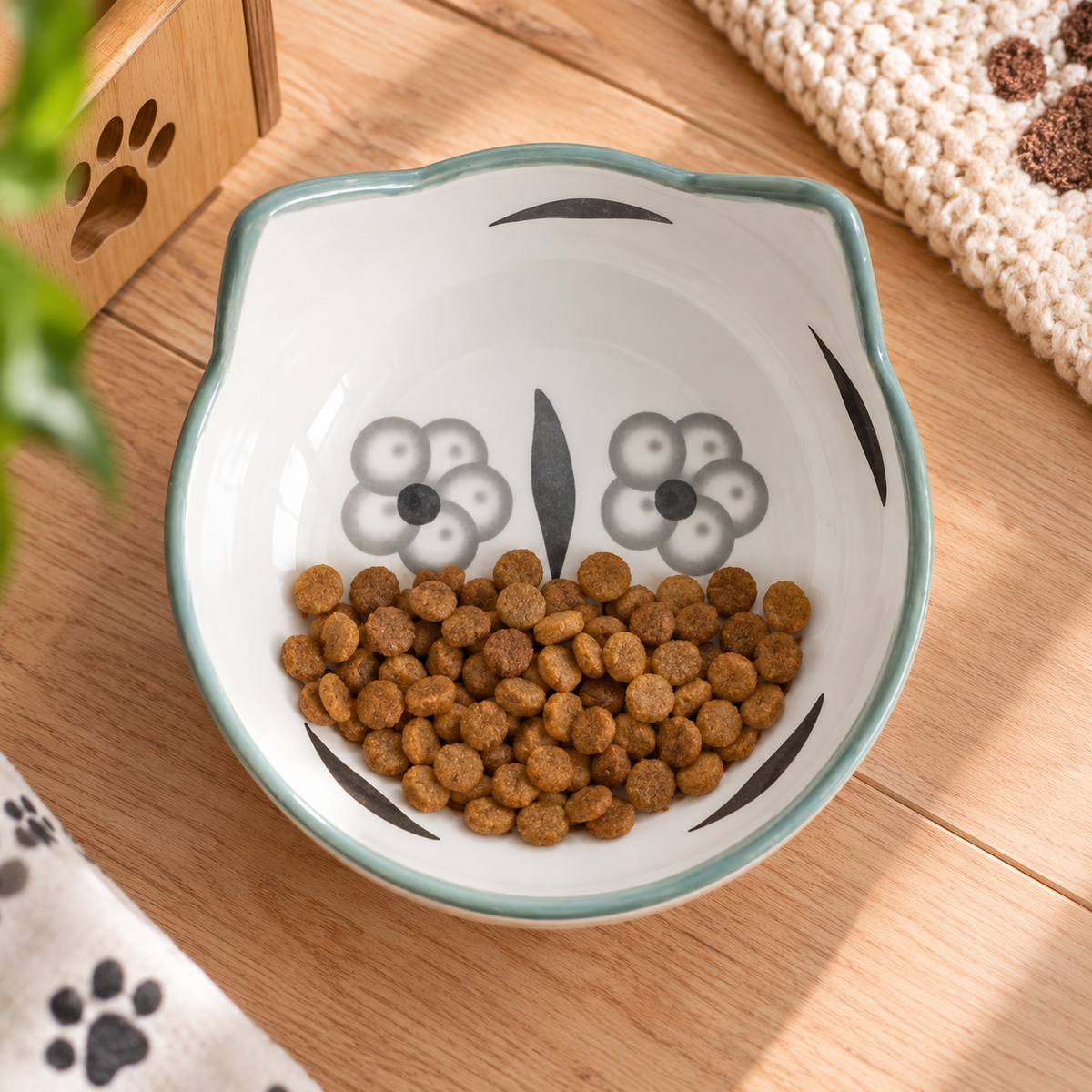 Floral Elevated Ceramic Cat Bowl
