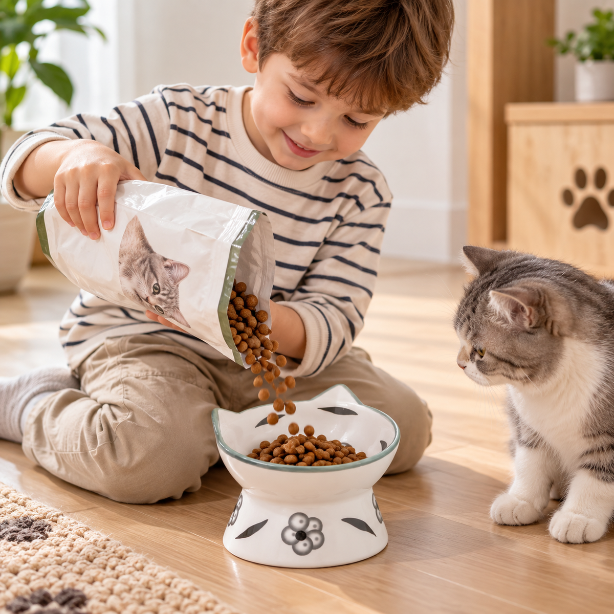 Floral Elevated Ceramic Cat Bowl