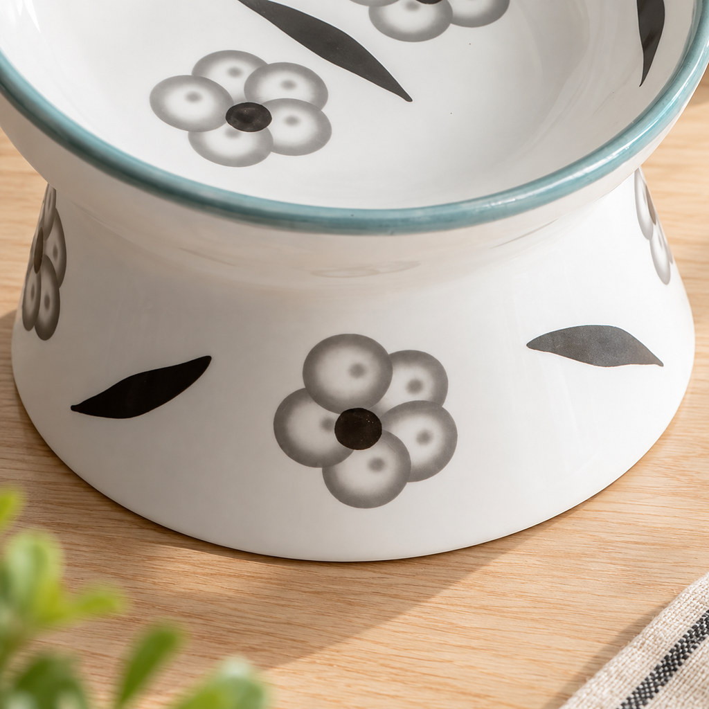 Floral Elevated Ceramic Cat Bowl