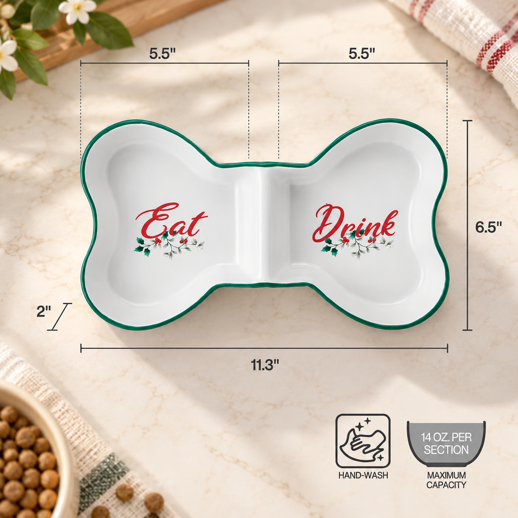 Winterberry Divided Pet Bowl