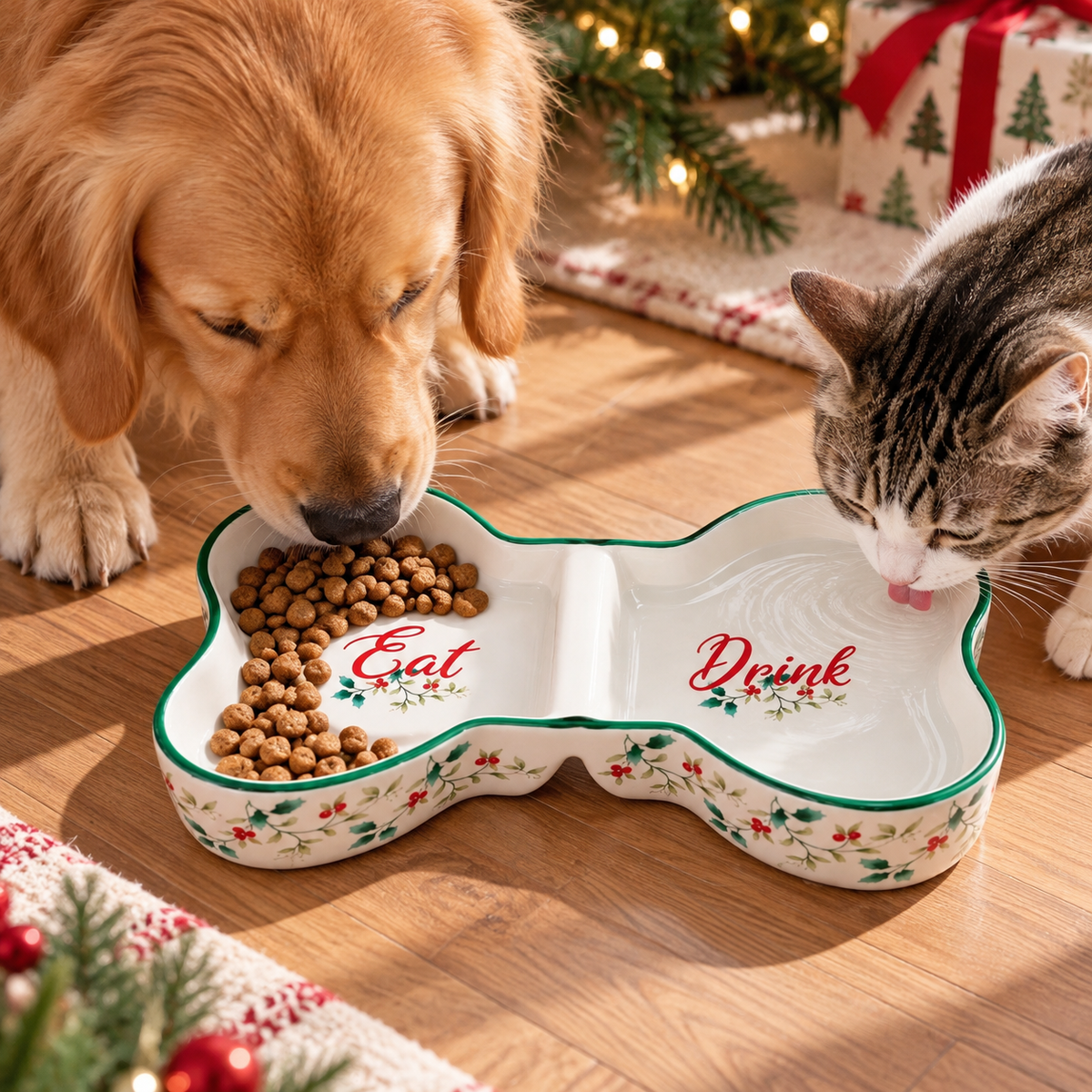 Winterberry Divided Pet Bowl