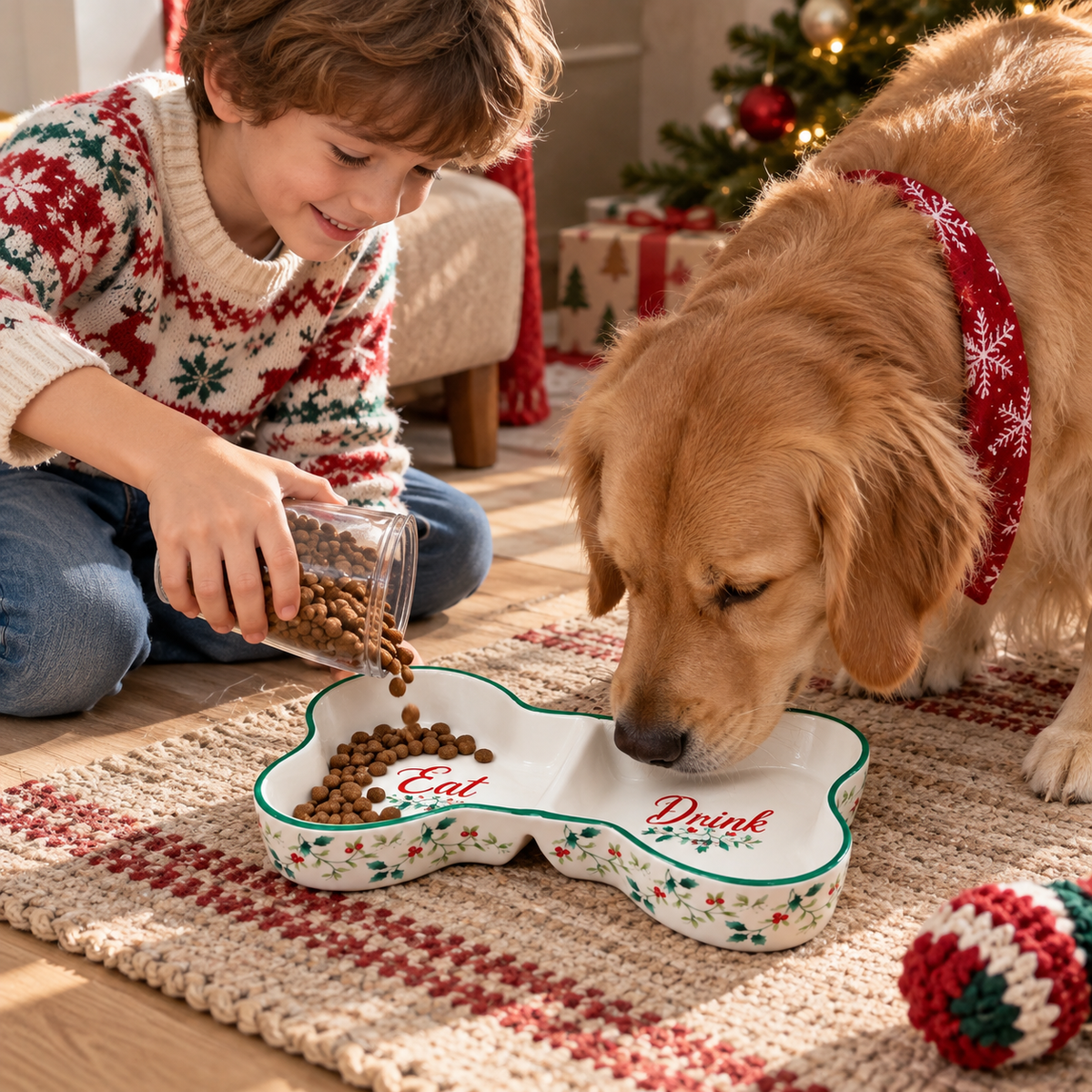 Winterberry Divided Pet Bowl
