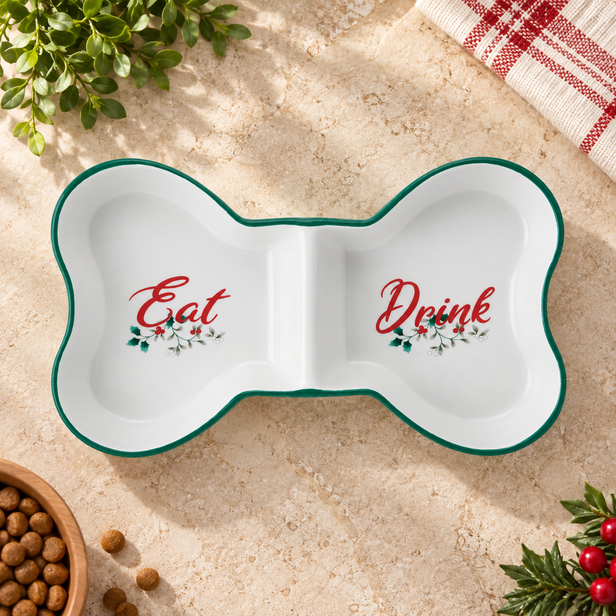 Winterberry Divided Pet Bowl