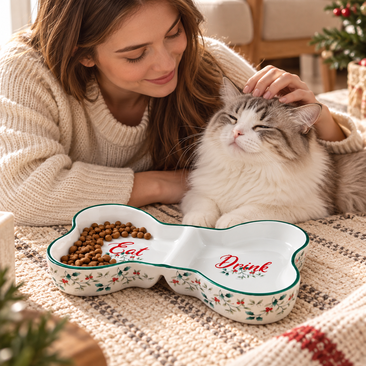 Winterberry Divided Pet Bowl