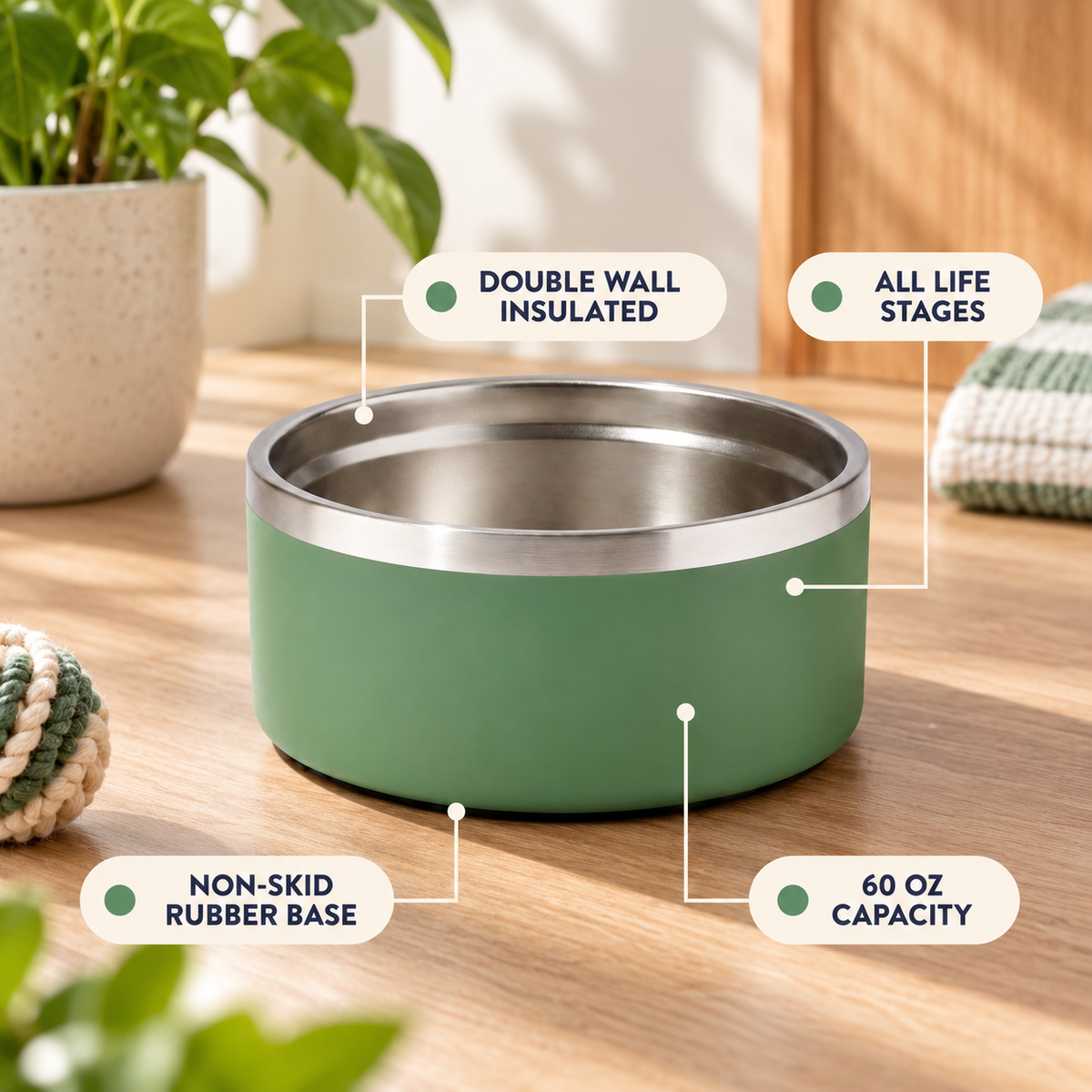 Double-Wall Stainless Steel Pet Bowl